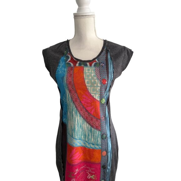 DESIGUAL Multicolor Gray Logo Script Mini Dress Size Medium - Picture 10 of 11
